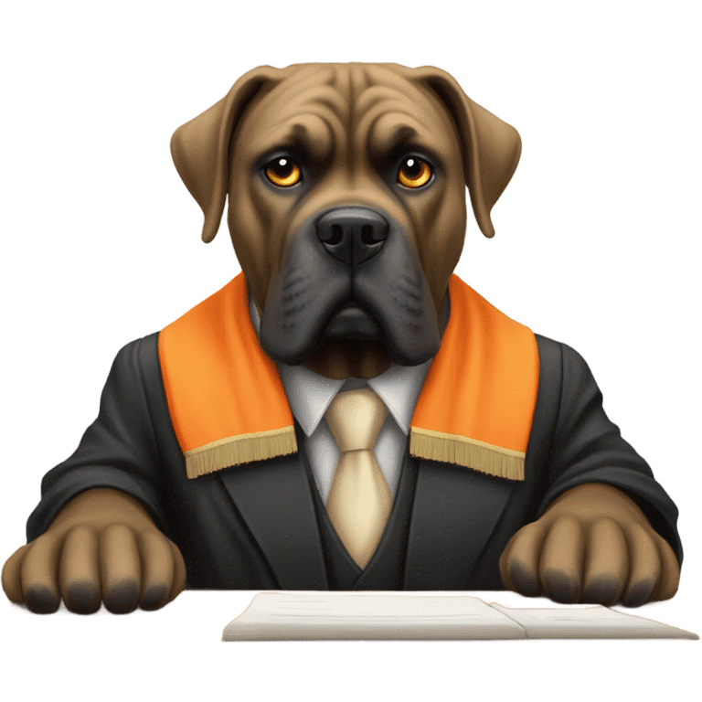 An orange - colored Cane Corso as a judge in court. emoji