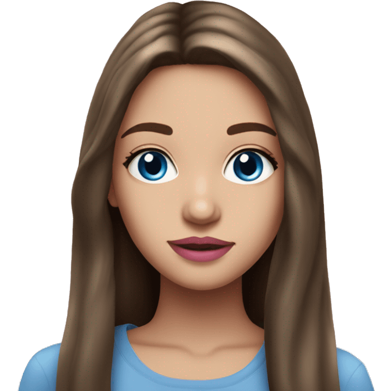 Beautiful teenage girl, long hair, brunette, blue eyes, pink lip color emoji