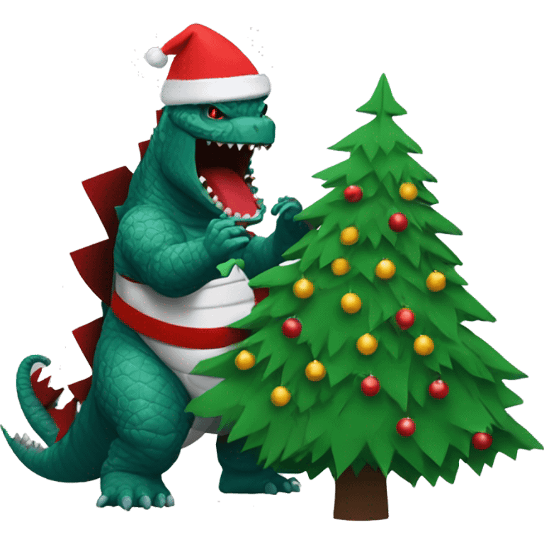 Godzilla destroying a Christmas tree emoji