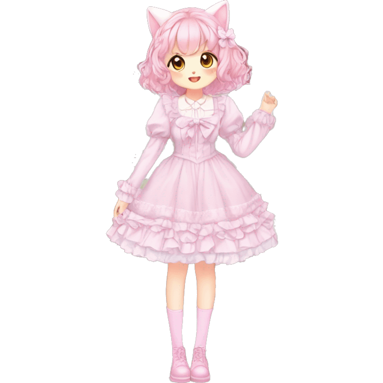 Shiny Blushing Cute Romantic Kawaii Beautiful Pastel Lolita Anime Catgirl Trending Style Cottagecore Pastelcore  full body emoji