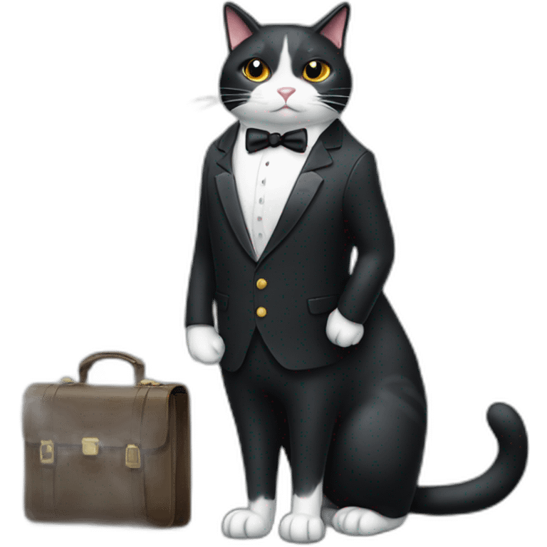 Tuxedo cat in a suit with briefcase emoji