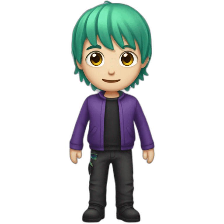 boy with purple-green hair and enderman hat emoji