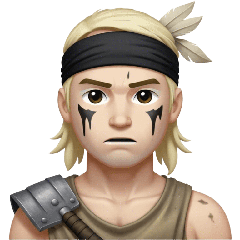 A battle-worn warrior with a black headband, sweat and dirt streaked across his pale skin emoji