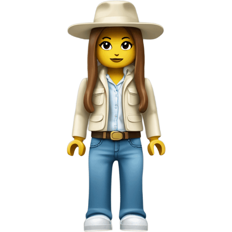 Lego toy girl whole body with white rabbit hat and beggy jeans emoji