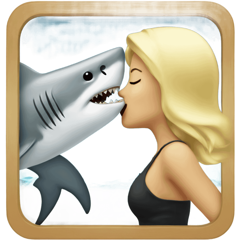 Blonde woman kissing shark emoji