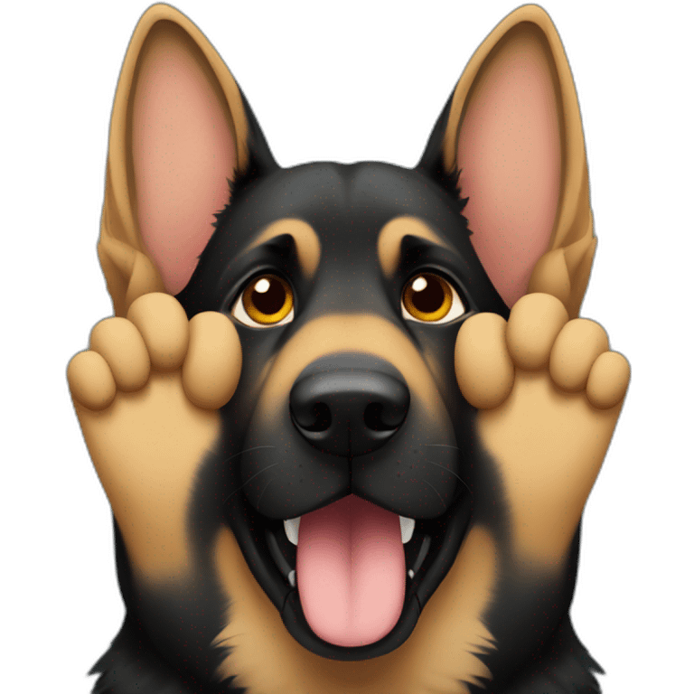 German shepherd covering face with paws emoji