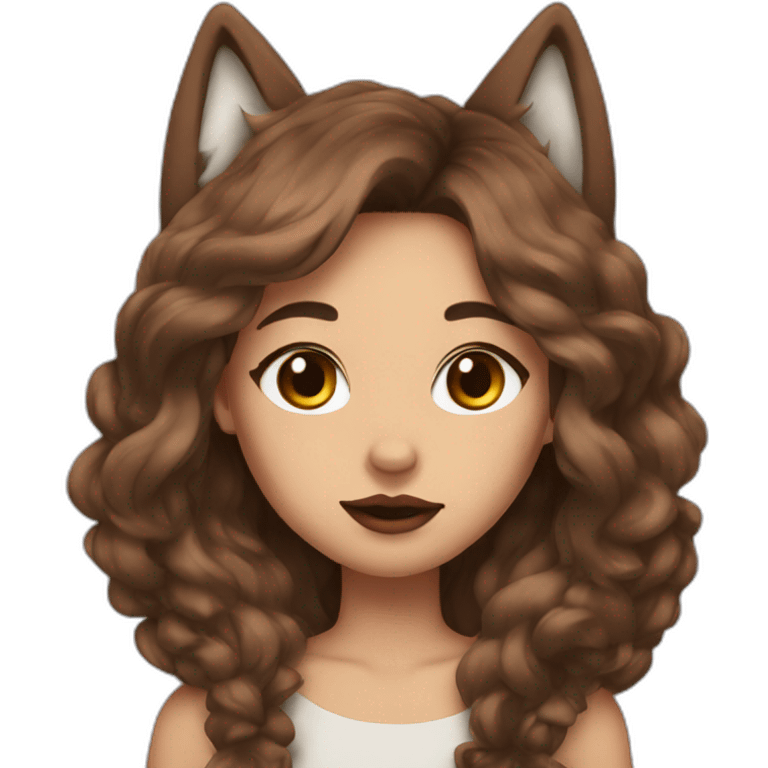  girl brown long hair lipstick wolf ears  emoji