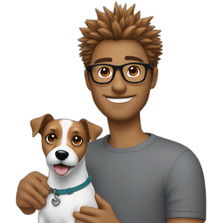 Man with spiky hair eñwith glasses with jack russell terrier dog emoji