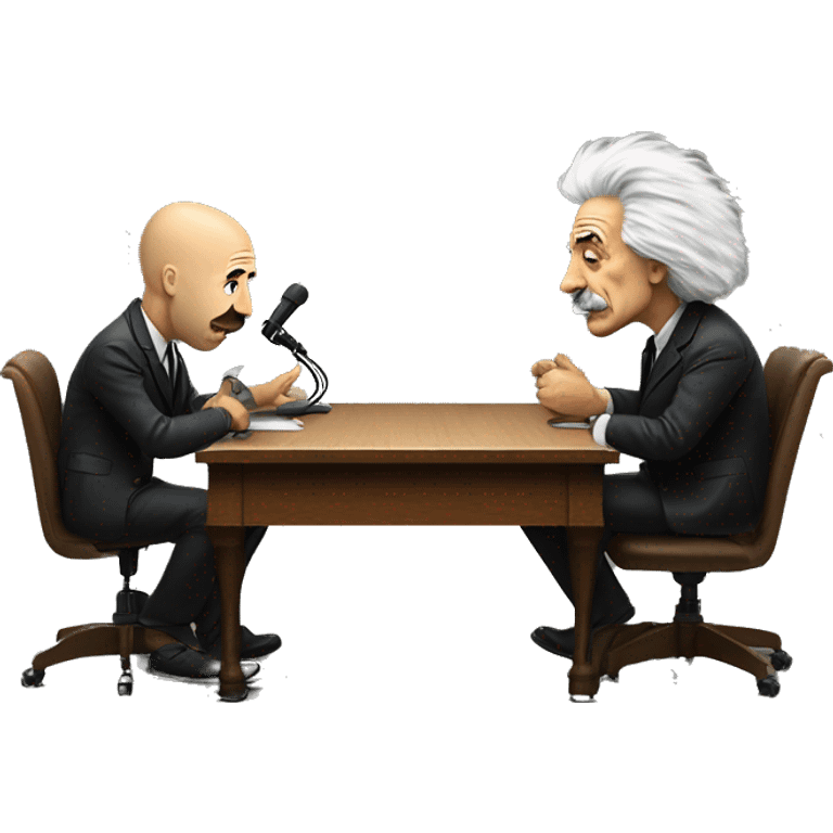 Joe Rogan at desk interviewing Albert Einstein  emoji