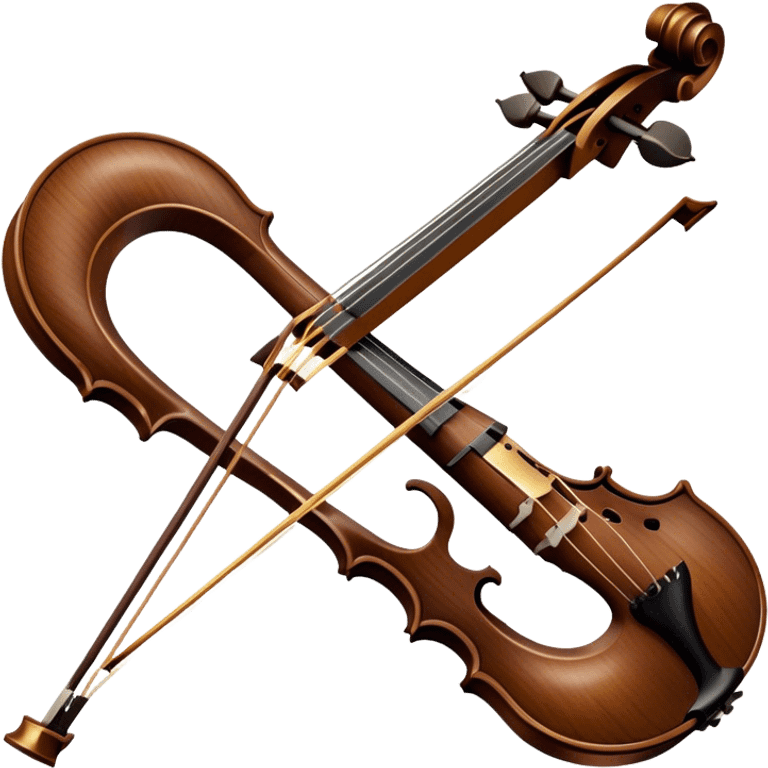 Create a refined and elegant emoji representing a bow crafted by Antonio Stradivari. The design should feature a beautifully detailed bow with intricate woodwork and fine metal fittings, emphasizing its craftsmanship. Include subtle elements like a hint of violin or viola strings to reflect its use. Use classic colors like dark wood brown, gold accents, and silver to convey the luxury and artistry of the bow. The background should be transparent. emoji