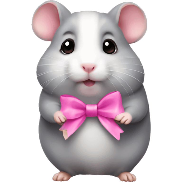 Grey hamster with pink bow emoji