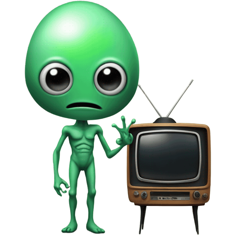 space alien holding a vintage TV set emoji