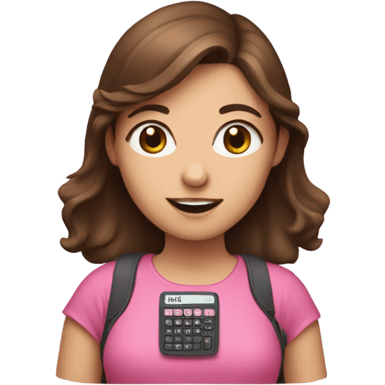 Girl with brown hair holding one pink calculator emoji