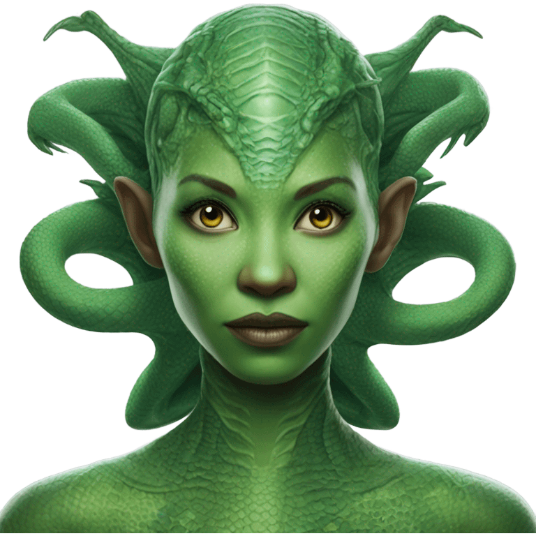 Photo realistic, alien female green,  on white china dragon infinite story emoji