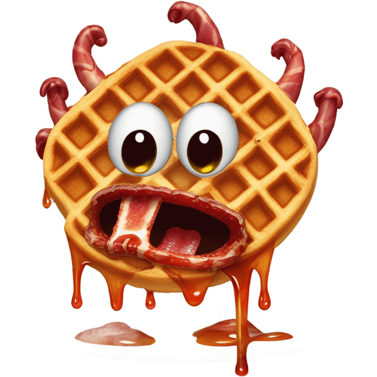 Monster with waffles for eyes crying syrup and bacon mouth emoji