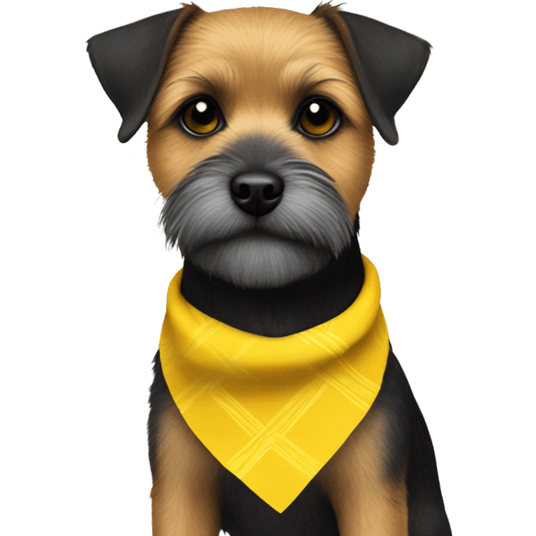 Black border terrier with a yellow bandanna emoji