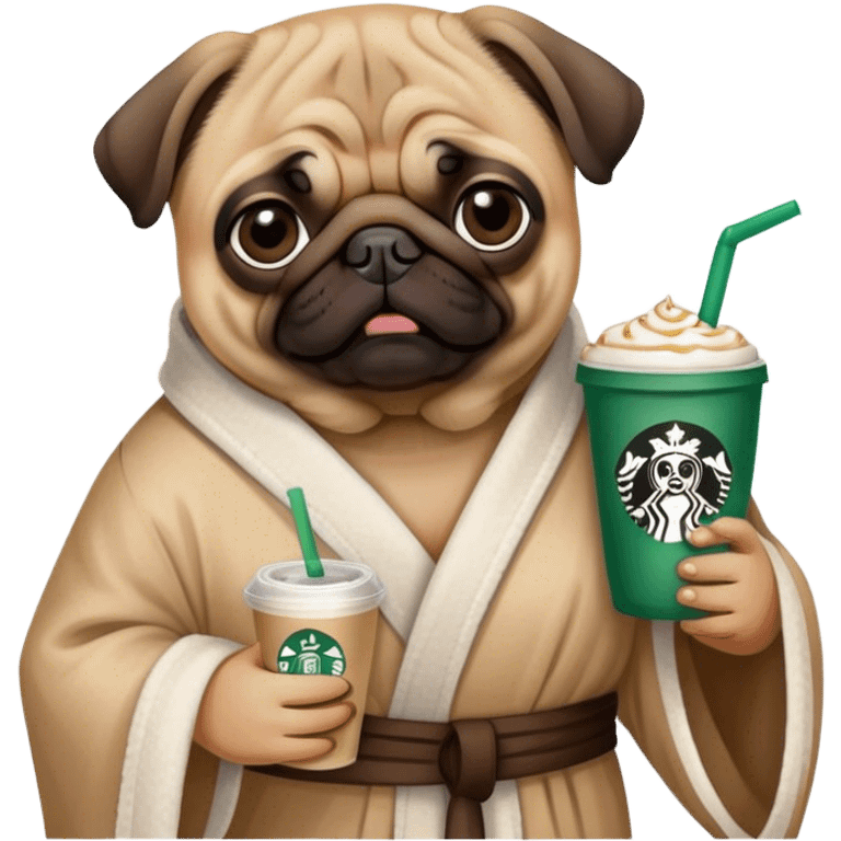 Pug wearing a Rob drinking Starbucks  emoji