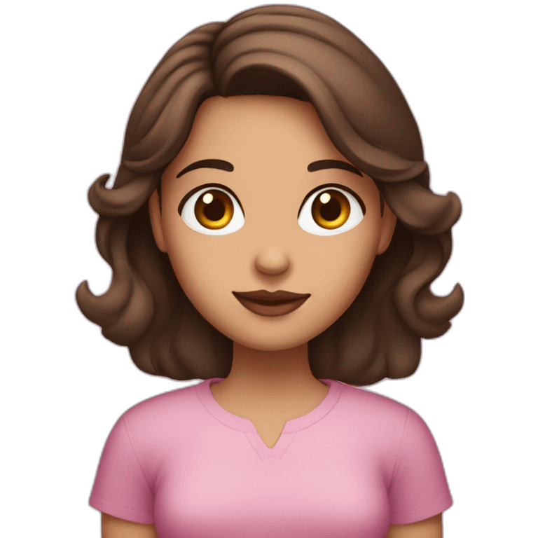 brunet girl with brown eyes with mac book pink emoji