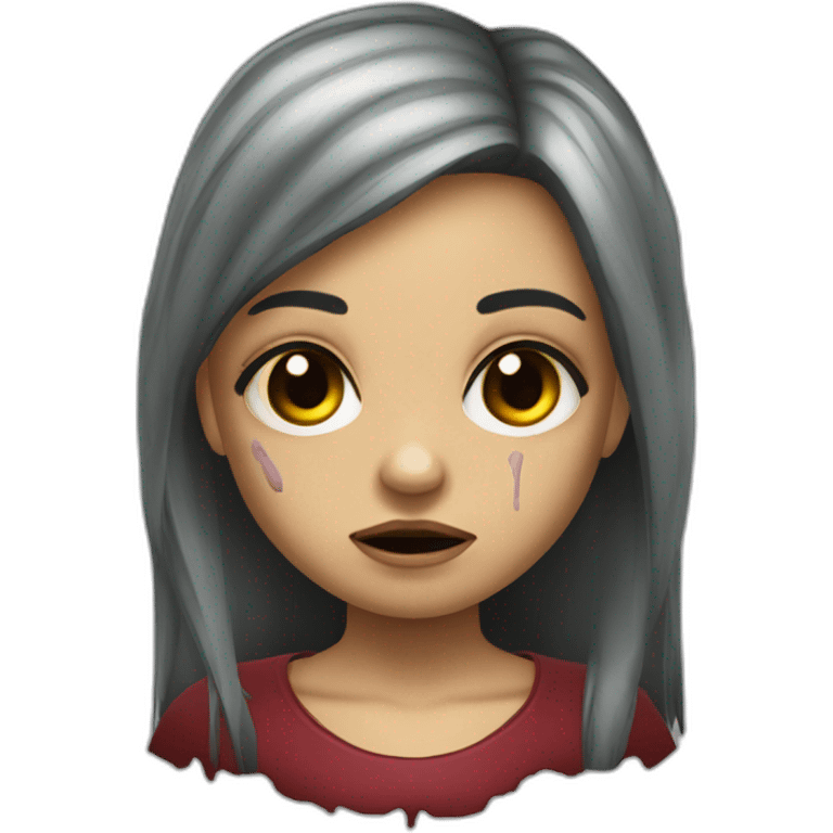 Niña zombie, cabello largo, ojos marrones, cabello pelirojo emoji