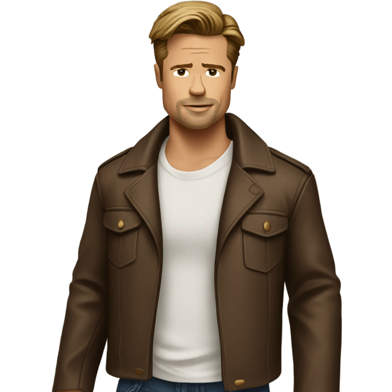 single Brad Pitt in white shirt and brown leather jacket emoji