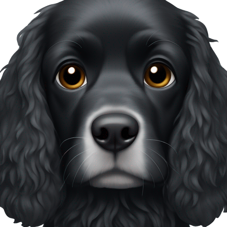 Small completely black spaniel with black fur on his whole face and white fur on chest emoji