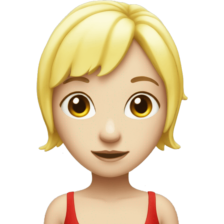 A fairy girl,white skin, yellow short hair,red bikini emoji