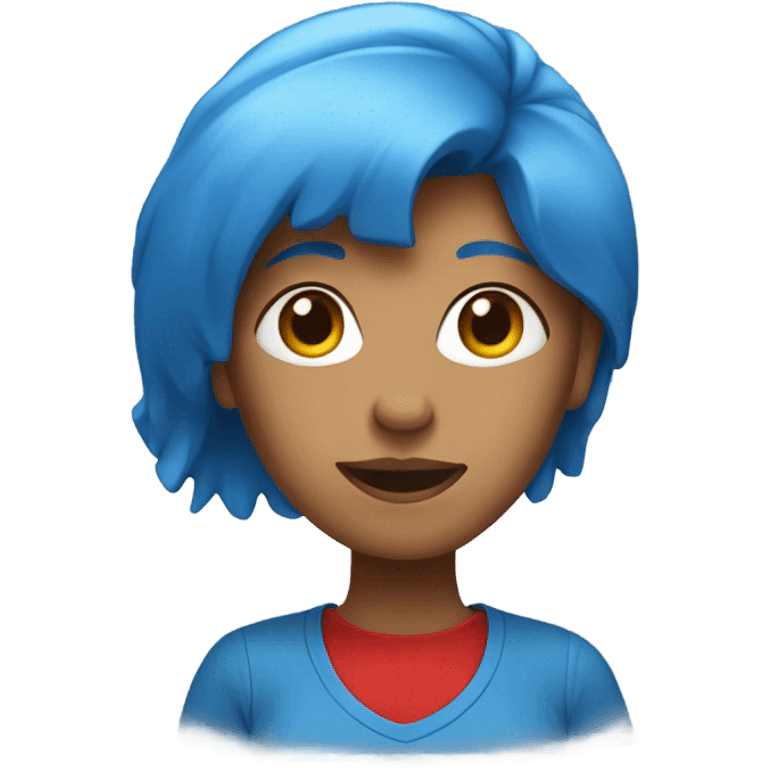 a woman with blue hair in red tshirt emoji