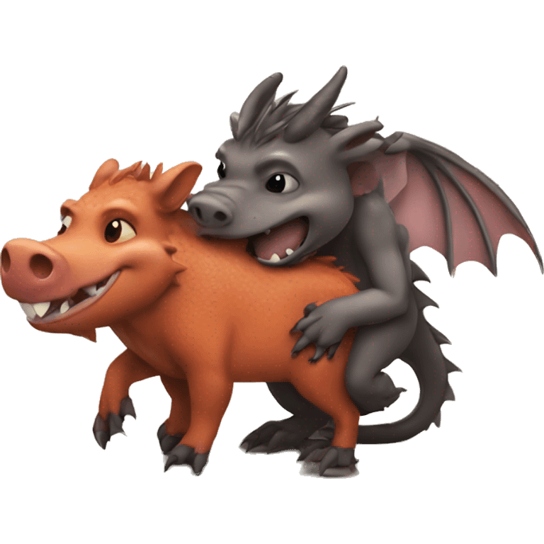 Dragon hugs wild boar emoji