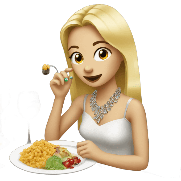 blonde girl enjoying jewelry meal emoji