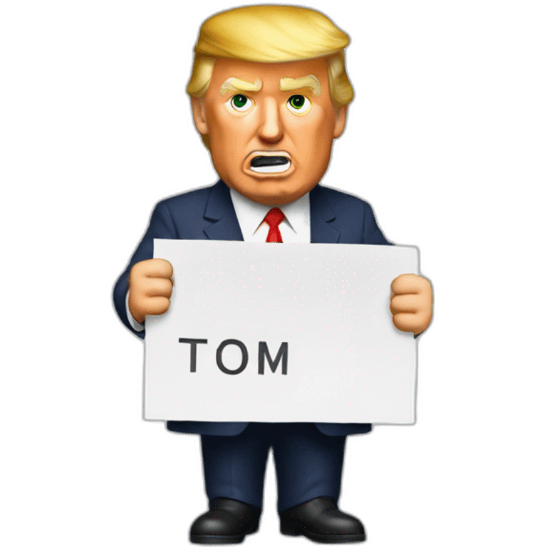 Trump holding sign with letters never again on it emoji