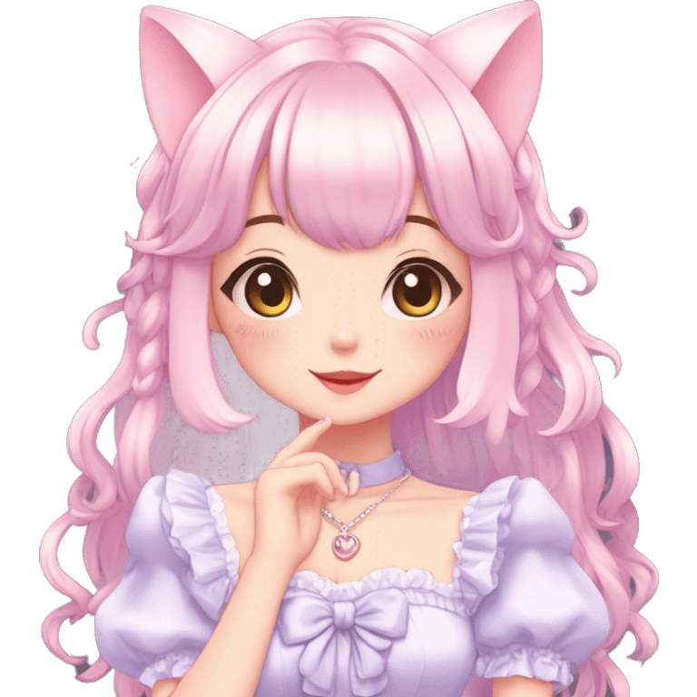 Shiny Blushing Cute Kawaii Beautiful Pastel Lolita Anime Catgirl Trending Style Cottagecore Pastelcore  full body emoji