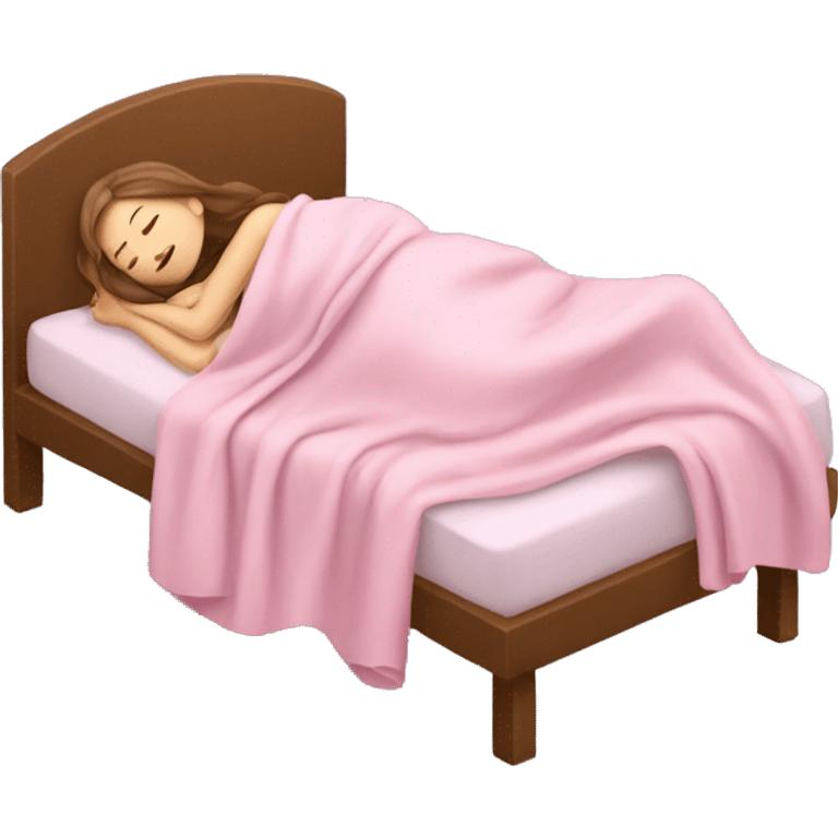 White girl with brown hair sleeping with pink blanket and pillow emoji