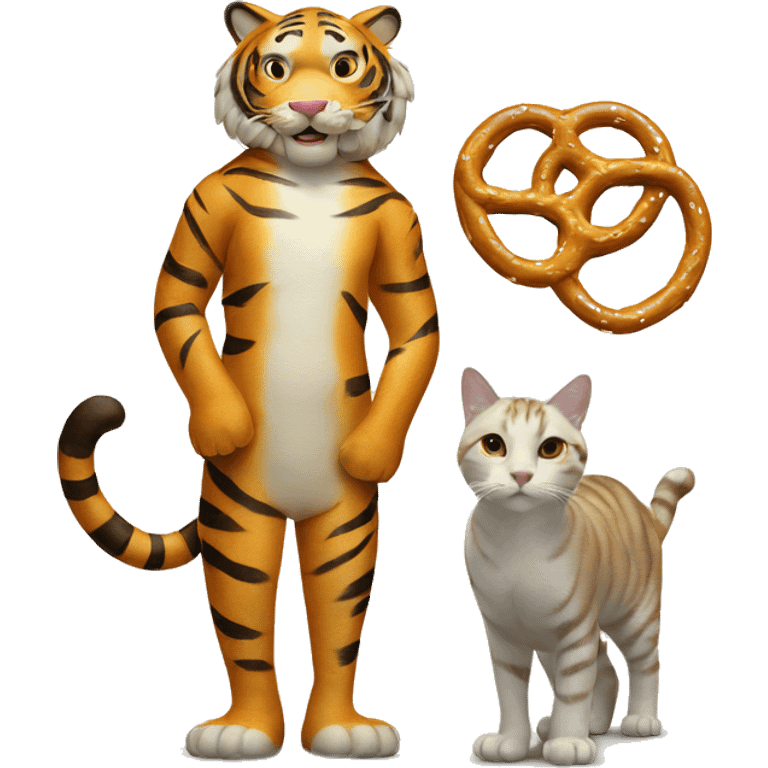 Tiger and Cat made of pretzels walking next to each other emoji