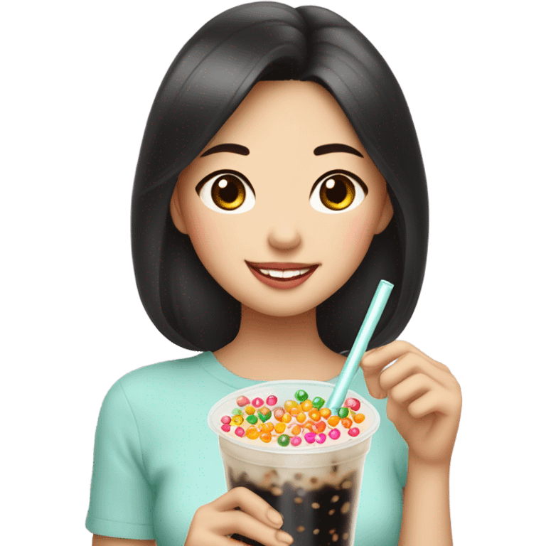 Boba with Asian girl drinking it emoji