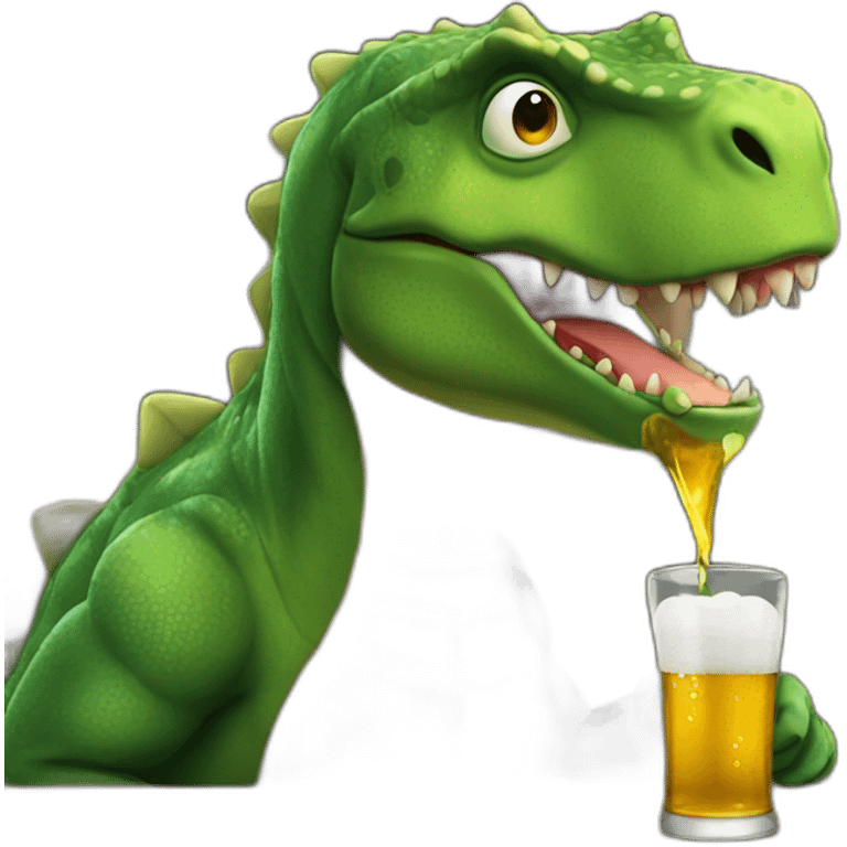 Drunk Dino seated at a bar drinking beer  emoji