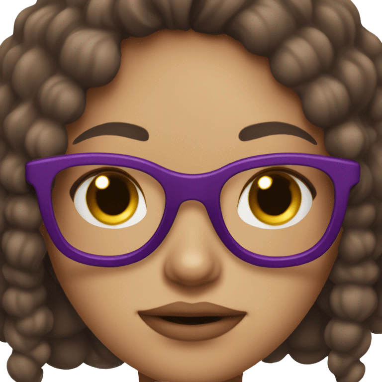 Girl with brown hair wearing purple glasses, pink lips, on blank background emoji