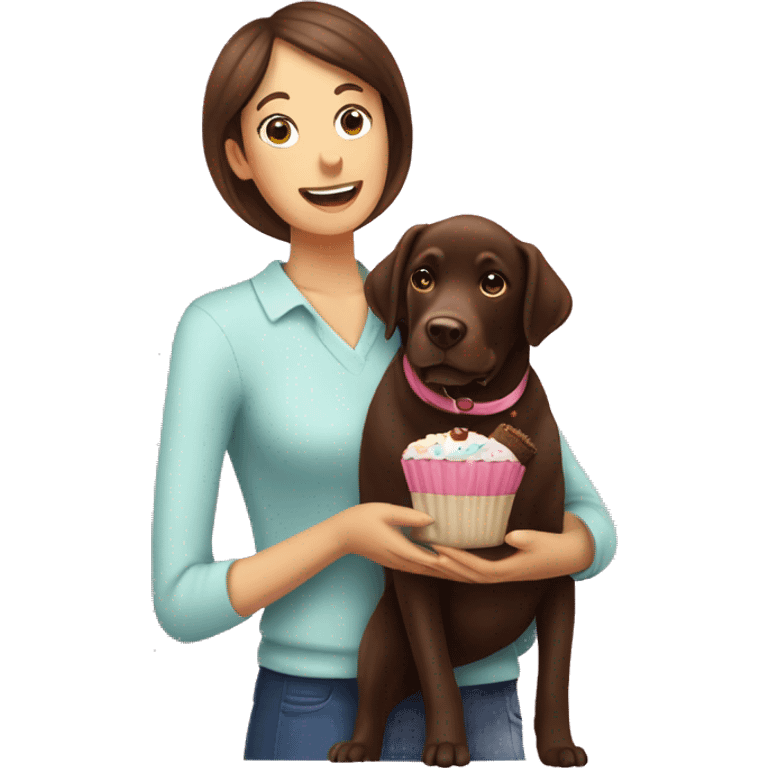 Chocolate Labrador mum and pup with cup cakes  emoji