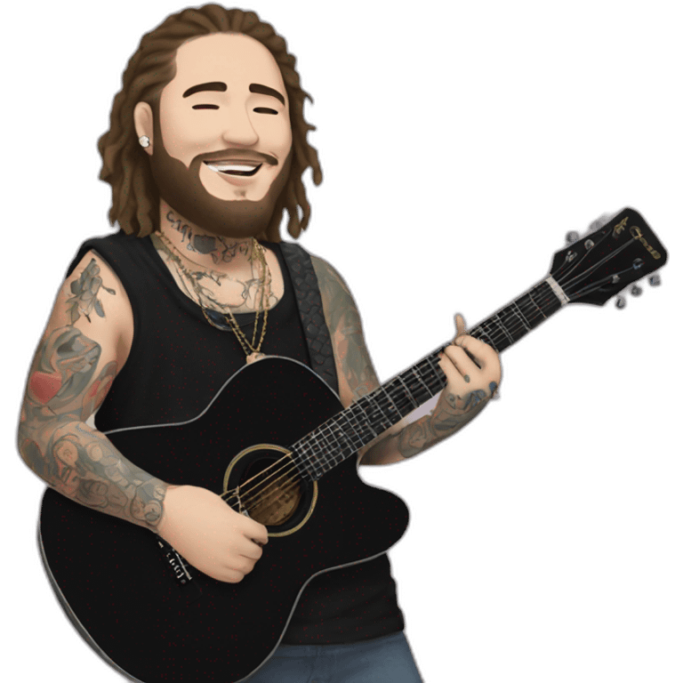 post malone with his tattoos and a guitar emoji