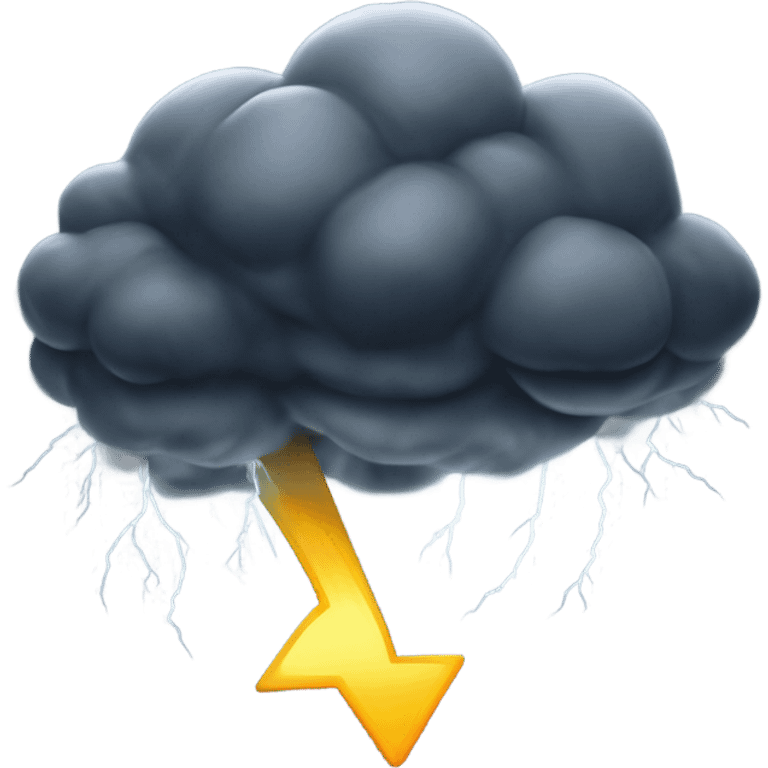 A dark storm cloud swirling above, crackling with thunder and lightning, with gusts of wind affecting the environment as rain begins to pour. emoji