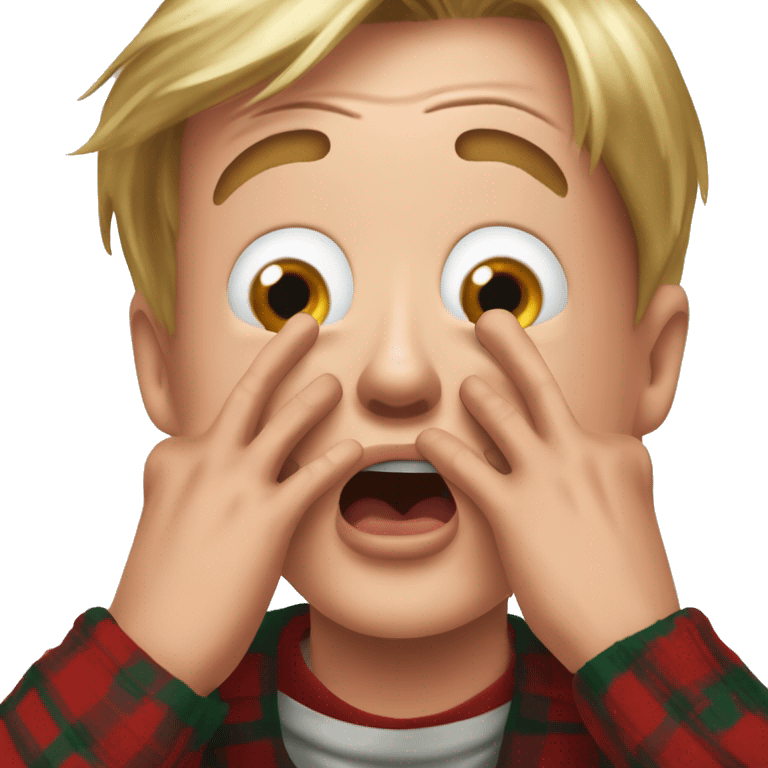 kevin McCallister from Home Alone, putting both hands on his face and screaming of fear. bring the hands down lik he is putting on his cheeks. emoji