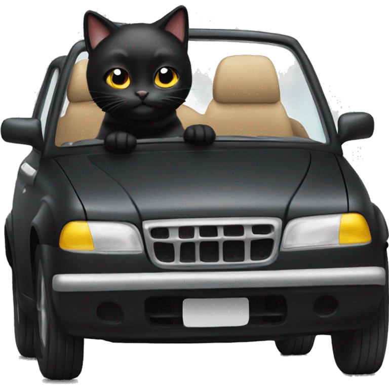 Black cat driving a cute car emoji