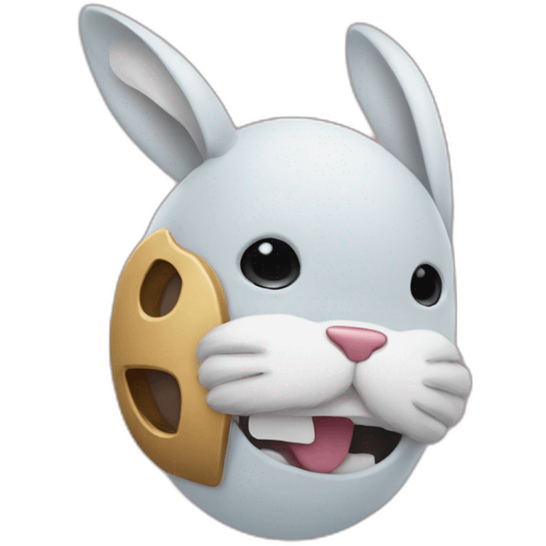 Un mec avec un masque de lapin horrifique et des gant Nike emoji