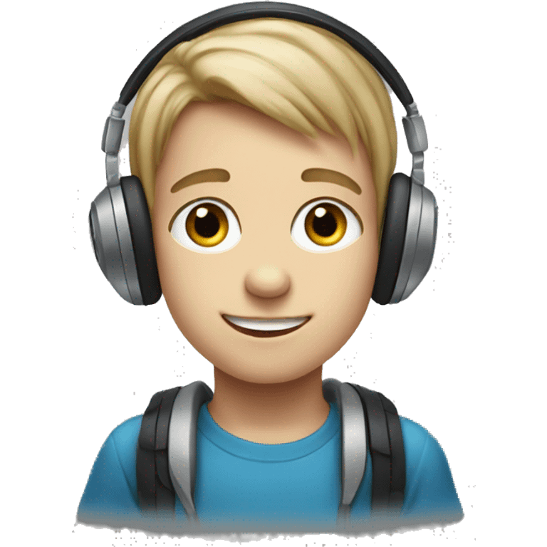 portrait of a boy with headphones blue eyes emoji