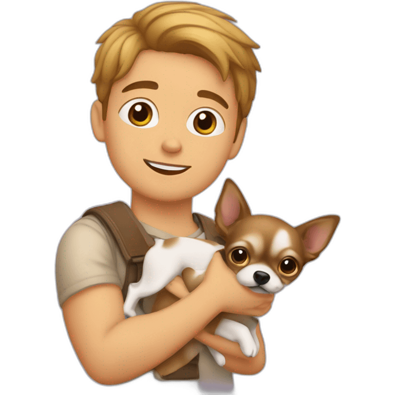 joven pelo rubio cargando un perro Chihuahua emoji