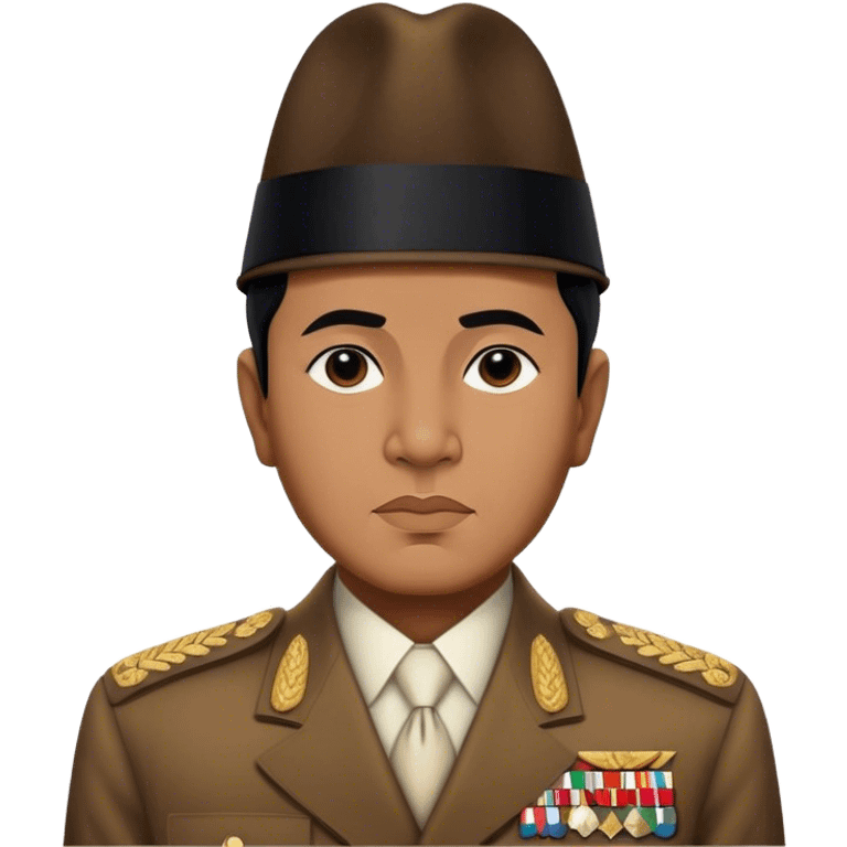 ​Cinematic Realistic Portrait of Sukarno, depicted in a lifelike, realistic style based on his iconic portrait, showcasing his thoughtful, charismatic expression in period attire, rendered with detailed textures and warm, evocative lighting that captures his pioneering spirit and national pride, emoji