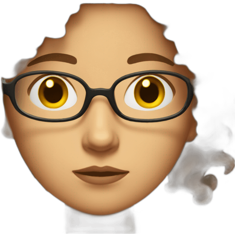 brunette woman with pasta glasses and short brown and wavy hair thinking very concentrated emoji