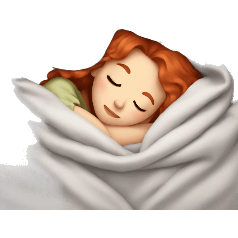 Girl with red hair sleeping in blanket emoji