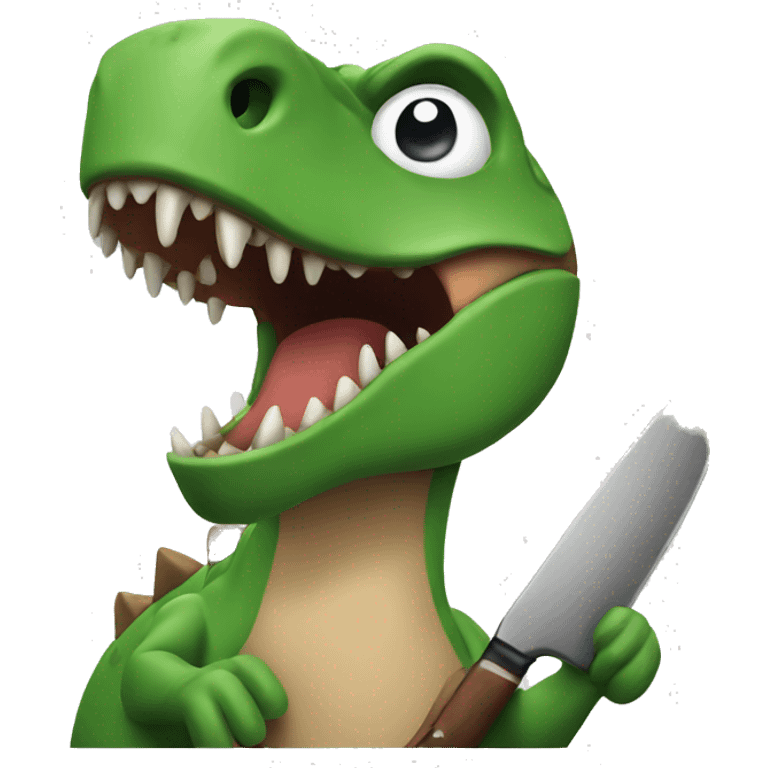 dinosaur holding a knife looking at the screen emoji