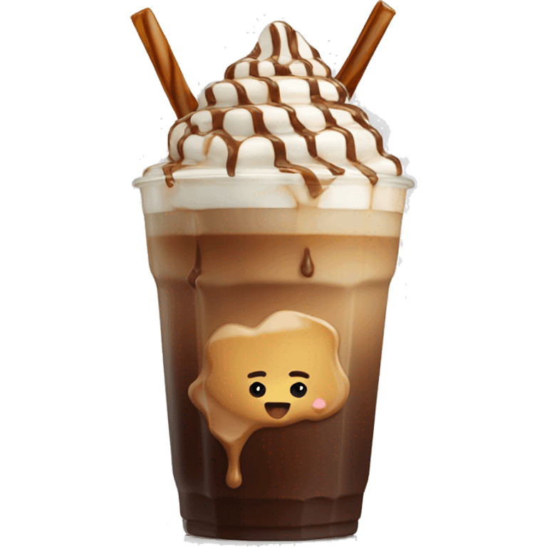 Ice coffe with milk and chocolate and caramel topping  emoji