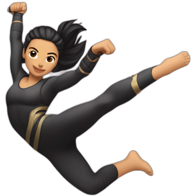 female Ninja Warrior athlete of Hispanic descent, captured mid-air emoji